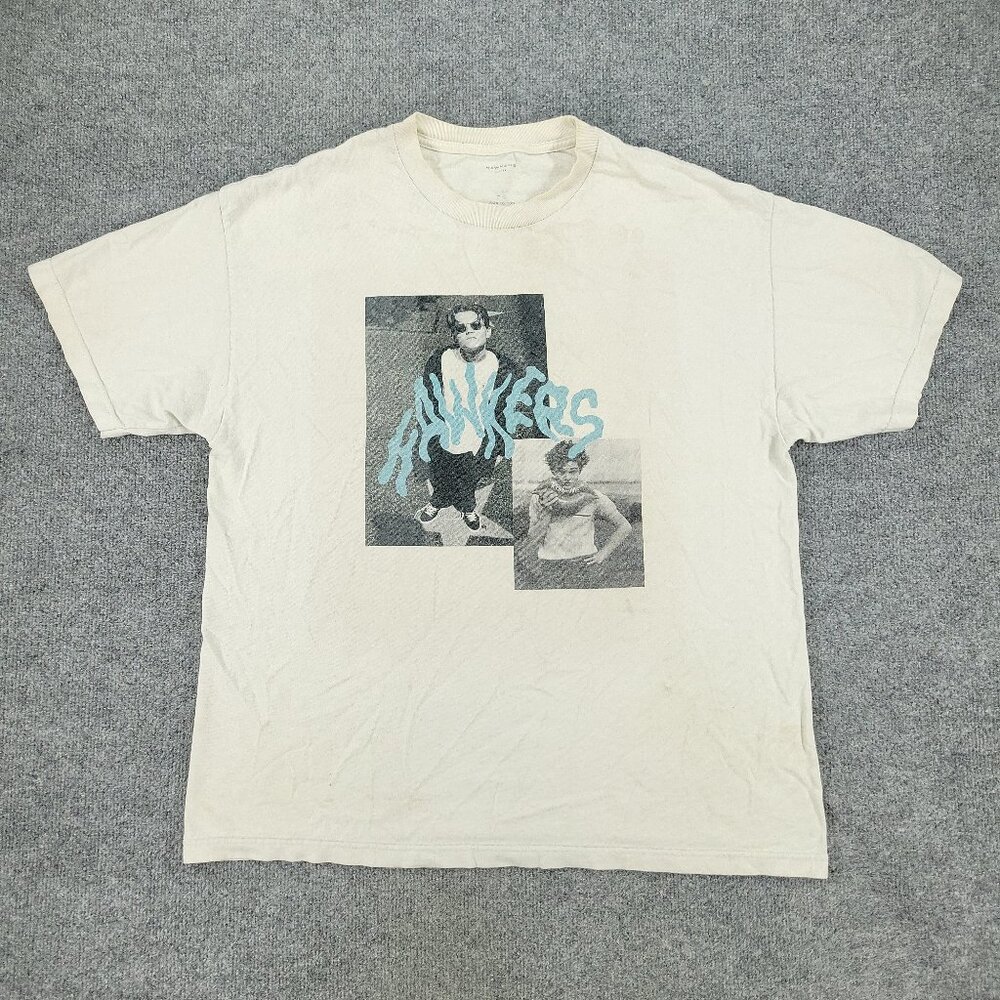 Hawkers Shirt Men's XL Beige Spell Out Graphic Tee Crew Neck Short Sleeve Adult
